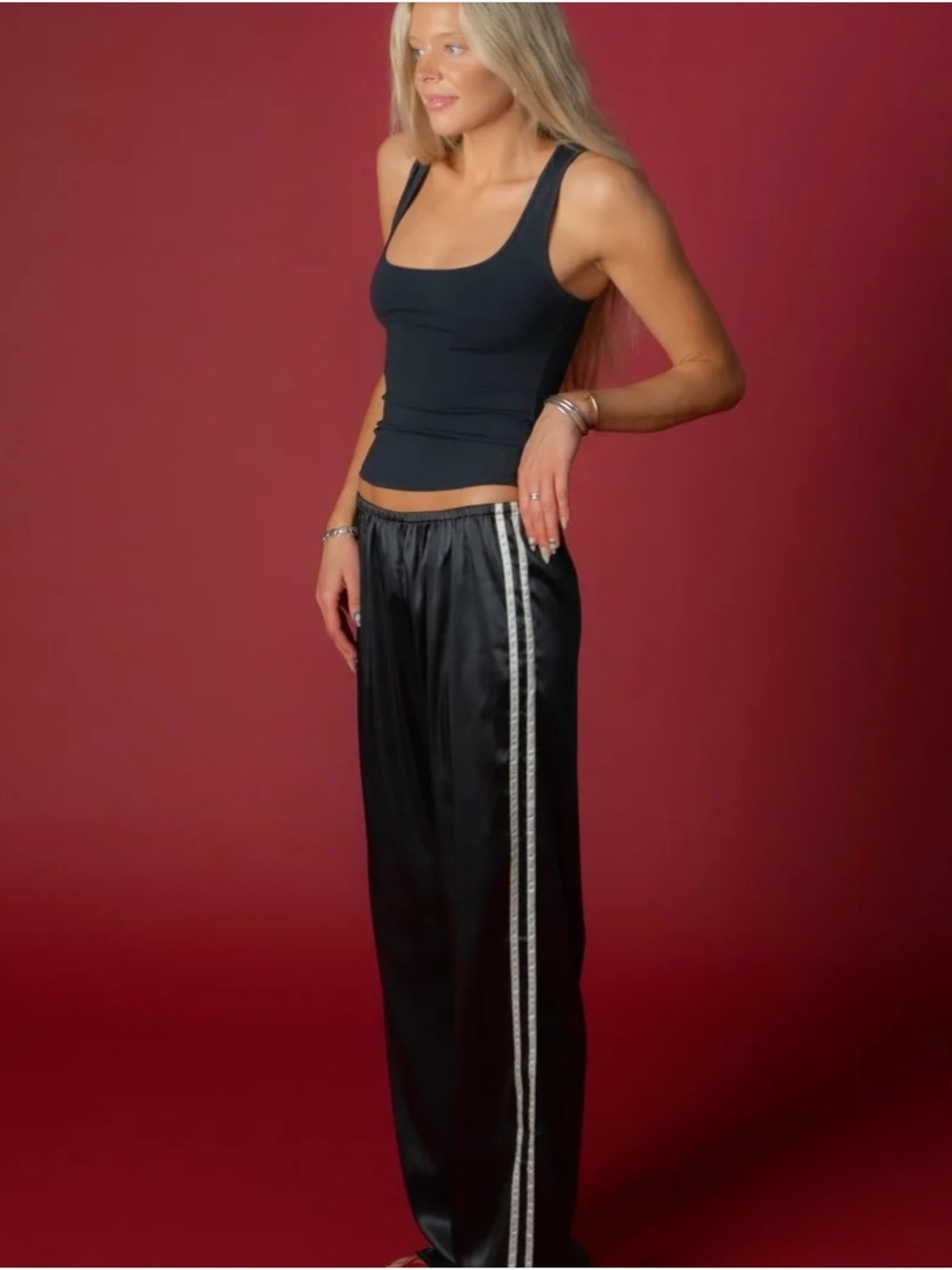Aprés June Satin Pants with Side Track Stripe - Medium Tall